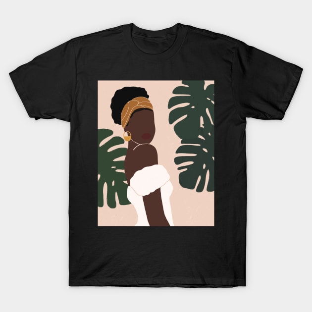 Black Woman Monstera leaves Tropical T-Shirt by Trippycollage